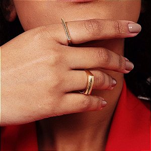 Anel Quadrado Liso Banhando a Ouro 18K