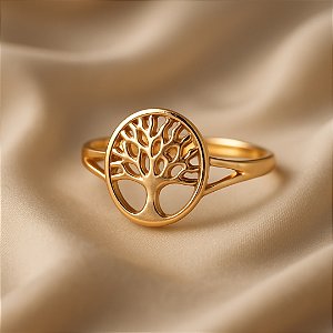 Anel Árvore da Vida Vazada Banhado a Ouro 18K
