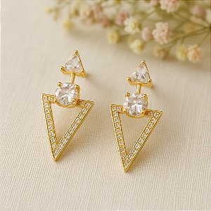 Brinco Triângulo Glamour Cristal Banhado a Ouro 18K