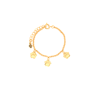 Pulseira Infantil 3 Patinhas Banhada a Ouro 18K