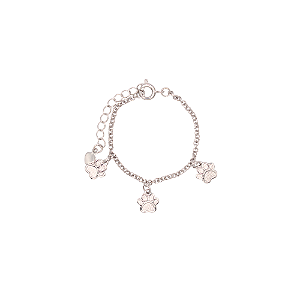 Pulseira Infantil 3 Patinhas Banhada a Ródio Branco
