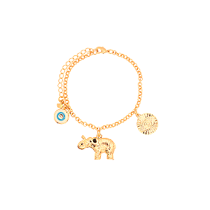 Pulseira Olhos Gregos e Elefante Banhada a Ouro 18K