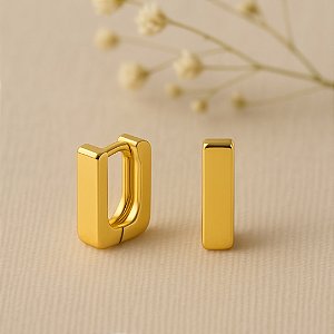 Brinco Argola Retangular P Banhada a Ouro 18K