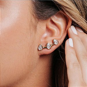Brinco Ear Cuff com Gotas Zircônia