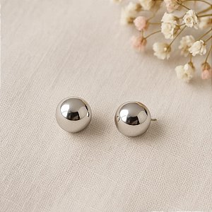 Brinco Bolinha Lisa 10 mm Banhado a Ródio Branco