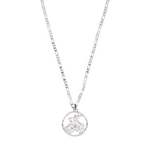 Colar Corrente Fígaro Com Pingente São Jorge Banhado A Ródio Tam 70Cm