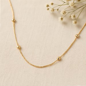 Colar Veneziana Com Bolinhas Banhado A Ouro 18K Tam 70Cm