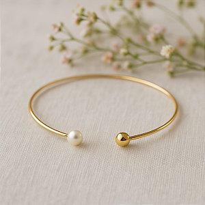 Colar Aro Liso com ponta pérola Banhado a Ouro