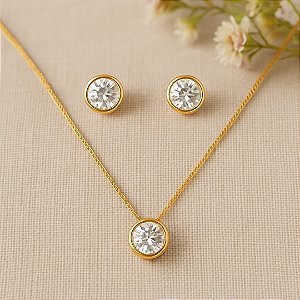 Conjunto Ponto Luz Redondo Banhado a Ouro