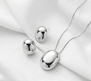 Conjunto Oval Liso Ródio