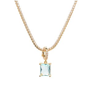 Pingente Quadrado Aqua Marinha Ouro 18K