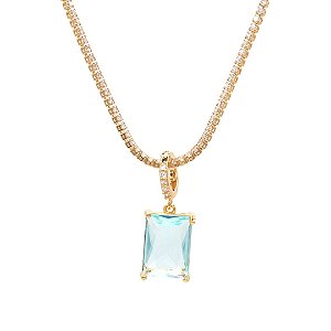 Pingente Retangular Aqua Marinha Ouro 18K