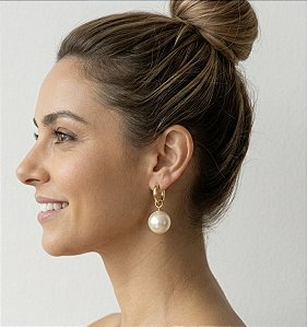 Brinco Argola com Pérola Grande Banhado a Ouro 18K