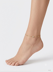 Tornozeleira Cristais Branco Banhada a Ouro 18k