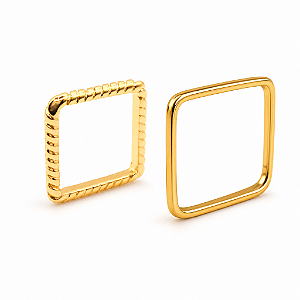 KIt Duo Anéis Quadrados Liso e Fio Torcido Nº 19 Banhado a Ouro 18K