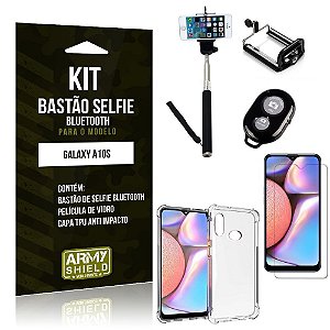 Kit Bastão de Selfie Bluetooth Galaxy A10S Bastão +Capinha Anti Impacto  +Película Vidro - Armyshield - Armyshield Mobile Gadget's | Loja Oficial