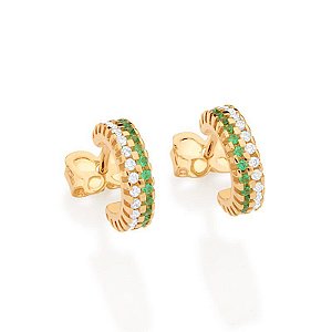 Argola pequena cravejada com zircônias brancas e verde