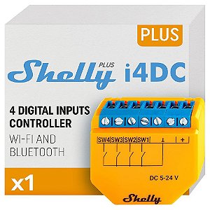 Shelly Plus i4 DC Controlador de 4 Entradas Digitais Operado por Wi-Fi para Controle de Ações Laranja