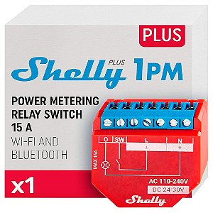 Shelly Plus 1PM Módulo Relé Inteligente Operado por Wi-Fi com Medidor de Consumo 1 Canal 15A Vermelho Bivolt