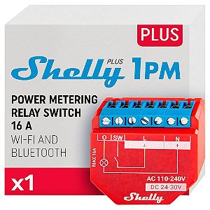 Shelly Plus 1PM Módulo Relé Inteligente Operado por Wi-Fi com Medidor de Consumo 1 Canal 16A Vermelho Bivolt