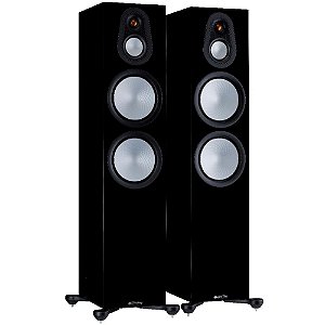 Par de Caixas Acústicas Torre de 3 Vias Monitor Audio Silver 500 7G High Gloss Black 250W RMS 8 Ohms Preto