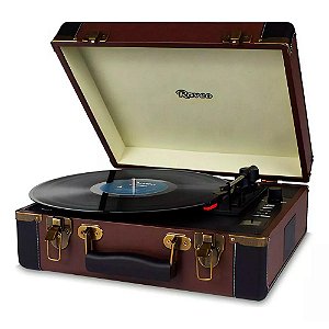 Vitrola Raveo Volare Toca-Discos USB Reproduz e Grava 33 1/3, 45 e 78 RPM Marrom Bivolt