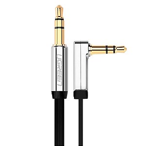 Cabo de Áudio Flat Auxiliar Ugreen 3.5mm/Angular Macho 5 Metros Compatibilidade Universal Preto (10729)
