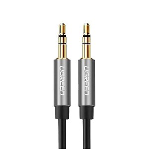 Cabo de Áudio Auxiliar Estéreo Ugreen 3.5mm Macho Conector Banhado a Ouro 2 Metros Preto