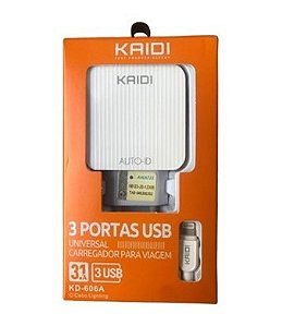 CARREGADOR RÁPIDO 3 USB KAIDI KD-606S 3.1A PARA IPHONE