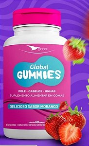 1-Global Gummies- Pele, Cabelo, Unha- Sabor Morango