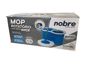 Conjunto Mop Rotatório Balde 13 Litros Com Cesto Inox E 2 Refis Nobre