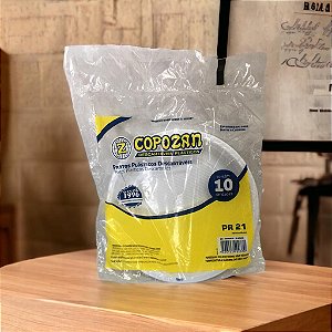 Prato Plástico Raso Pr21cm Branco  Pacote Com 10 Pratos Copozan