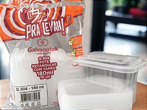 Pote Retangular Feezer E Microondas G304 180ml Kit Com 10cj Galvanoteck