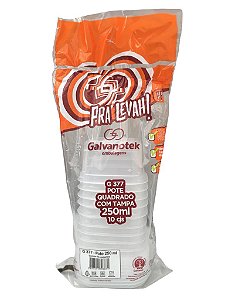 Pote Quadrado G377 Sf 250ml Pp Para Freezer E Microondas Kit Com 10potes Galvanotek
