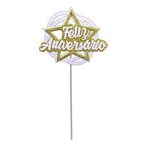Topo De Bolo Glitter - Feliz Aniversário