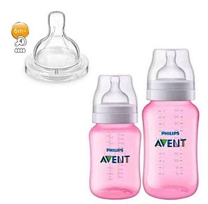 Kit Mamadeiras Anti-Colic 125 e 260ml Philips Avent - Rosa