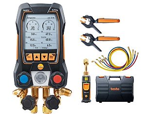 Kit Smart Váuco testo 570s - Manifold Digital Inteligente Com Sonda De Medição De Vácuo e Temperatura Sem Fio e Mangueiras - 0564 5703 - TESTO