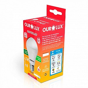 Lampada LED bulbo 4,7W Cor branca (6500K) Ourolux