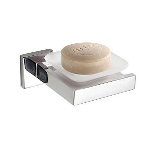 SABONETEIRA PAREDE METAL POLIDO QUADRADO VIDRO TELCA 74308
