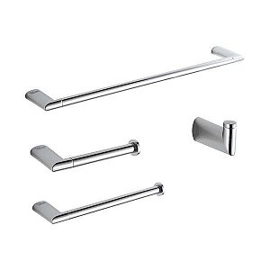 KIT ACESSORIOS BANHEIRO METAL CROMADO REDONDO CHATO 4PCS TELCA 93600
