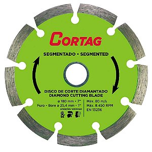 DISCO DIAMANTADO 180MM SEGMENTADO FURO O25,4/ REDUCAO O22,2 CORTAG