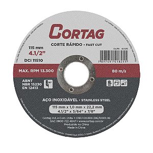 DISCO DE CORTE INOX 115 MM X 1,0 MM X 22,22 MM CORTAG
