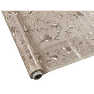 TOALHA MESA METALIZADA BARRADO FLORAL BRONZE 1,37M X METRO