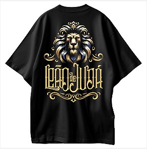 Leão de Judá Camiseta Cristã Oversized Preta Evangelho