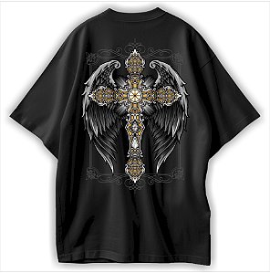 Cruz Blessed Arcanjo Camiseta Cristã Oversized Jesus Anjo de Deus