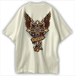 DEUS no Camando Camiseta Cristã Oversized Evangelho Jesus Cruz Arcanjo