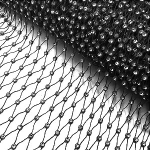 Tecido com Strass Pedrinhas Brilhantes Preto - 1 Metro