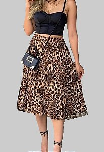 Saia Plissada Midi Feminina