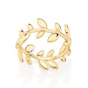 Anel folhas folheado a ouro