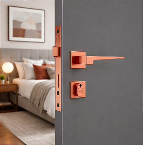 Fechadura para Porta Externa Quadrada Classic Rose 55mm